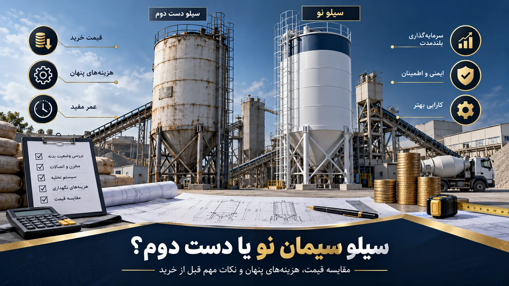 سیلو سیمان نو بخریم یا دست دوم؟ مقایسه قیمت، هزینه‌های پنهان و ۱۰ نکته مهم قبل از خرید