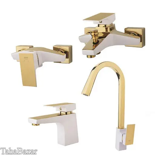 ست شیرآلات اهرمی راسان مدل النا سفید طلایی