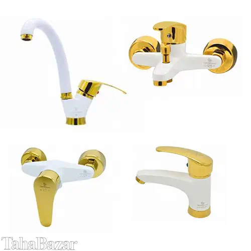 ست شیرآلات تهران برنز مدل آرمان سفید طلایی