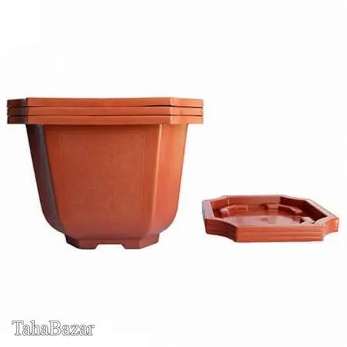 گلدان پلاستیکی گل سنگ مدل 434 بسته سه عددی رنگ قهوه ای