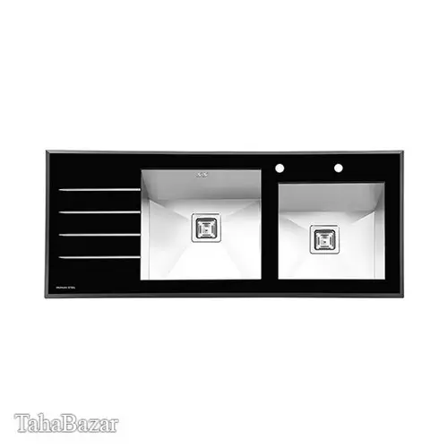 سینک شیشه ای پرنیان استیل مدل Ps4102 ابعاد52*116 سانتیمتر
